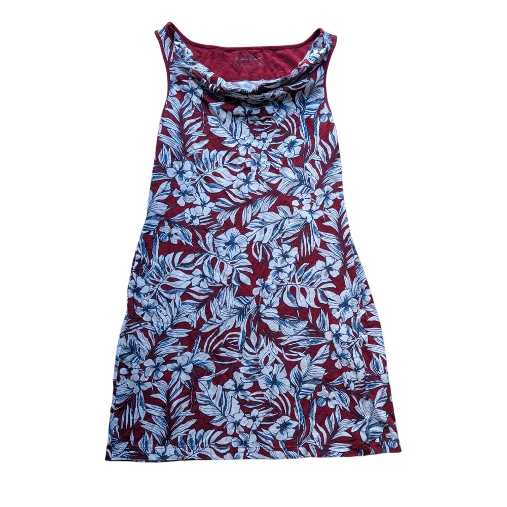 Eddie Bauer Outdoor Womens PS Burgundy Red Tropical Floral‎ Cowl Neck Mini Dress